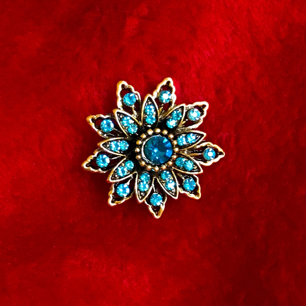 Blue Multi Stone Flower Brooch Pin